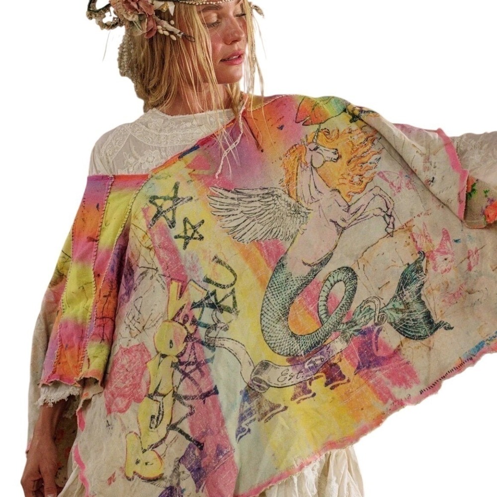 Magnolia Pearl Besos Malibu Poncho #3594 Pegasus Glitter Unicorn Mermaid NWT